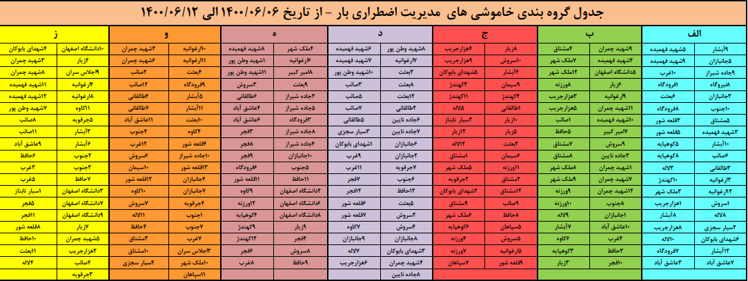 جدول قطعی برق اصفهان از ۶ تا ۱۲ شهریور ۱۴۰۰ اعلام شد + دانلود فایل