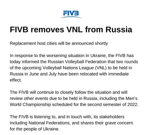 میزبانی جام ملت‌های والیبال از روسیه گرفته شد