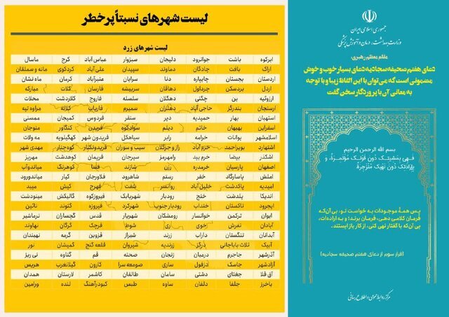 ۲۳۸ شهر در وضعیت آبی/۱۸ شهر همچنان نارنجی است