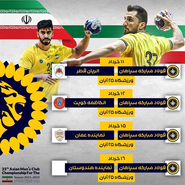 برنامه مسابقات سپاهان در هندبال جام باشگاههای آسیا