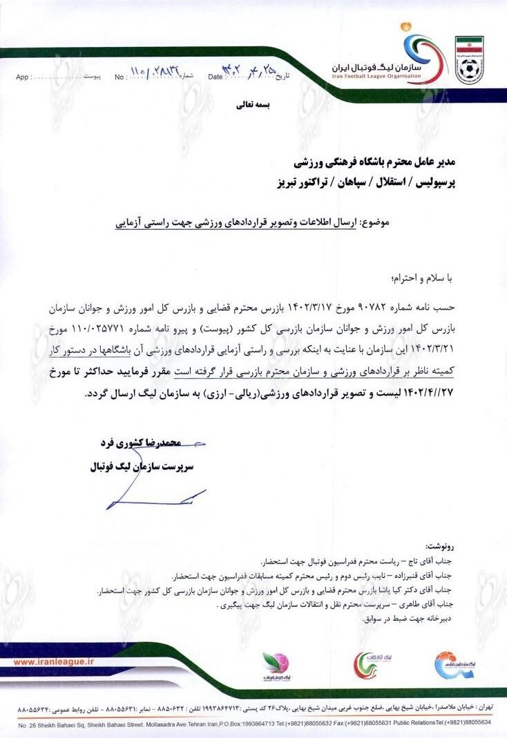 نامه مهم سازمان لیگ برای سپاهان، تراکتور، پرسپولیس و استقلال