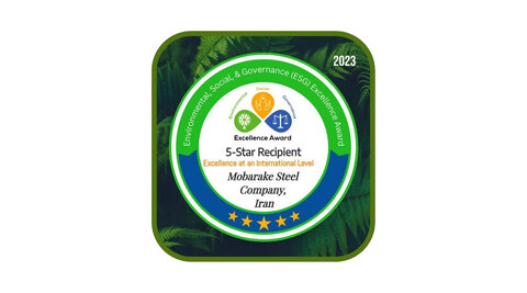 شرکت فولاد مبارکه موفق به کسب نشان پنج ستاره تعالی پایداری (ESG) در سطح بینالمللی شد نشان پنج ستاره تعالی پایداری (Esa)