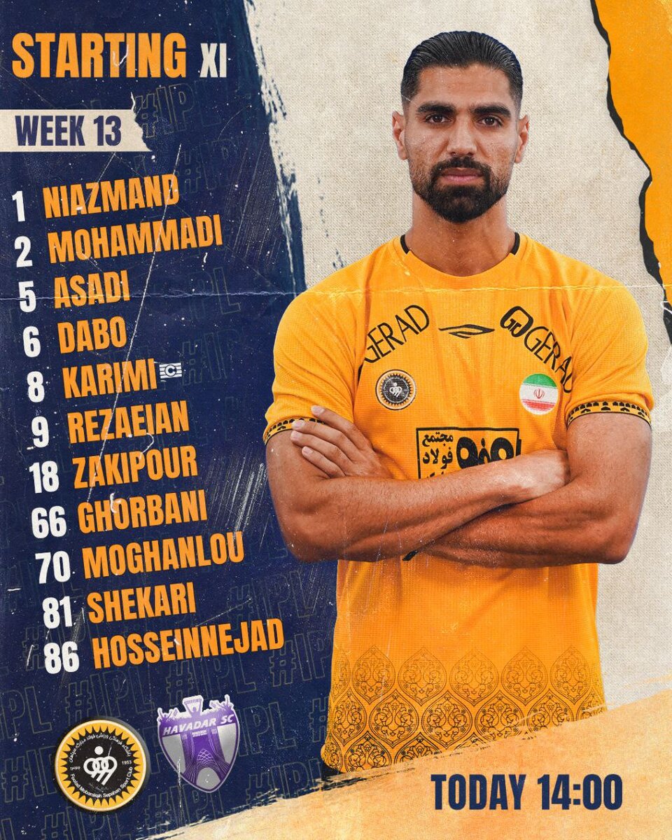 اعلام ترکیب سپاهان برای دیدار مقابل هوادار