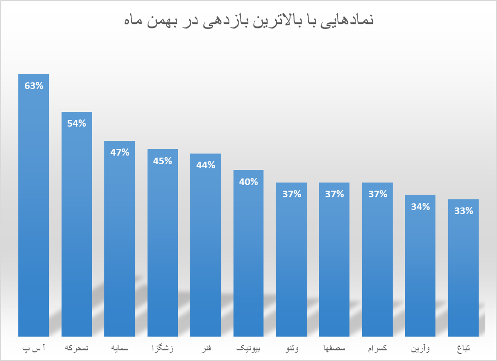 ۱۱ نماد بازار سرمایه با بازدهی بیش از ۳۰ درصد در بهمن