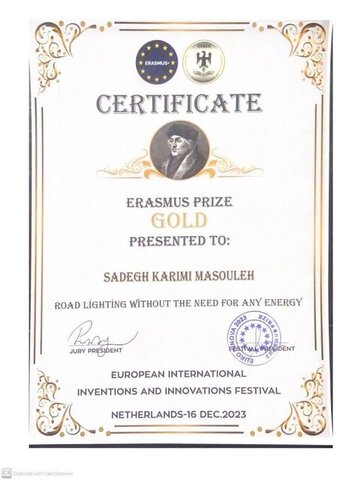 مدال طلا به طرح «روشنایی جاده بدون نیاز به هرگونه انرژی» مخترع ایرانی رسید جایزه