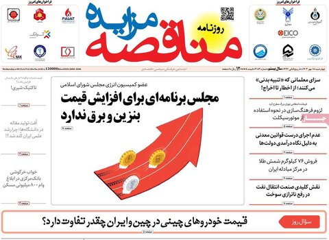 صفحه اول اقتصادی روزنامه های ایران چهار شنبه ۱8 مهر