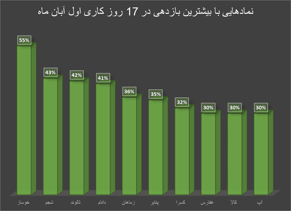 بازدهی رویایی قیمت سهام در آبان ماه / جبران زیان ۱۰ ماه بعضی از نمادها در ۱۷ روز کاری