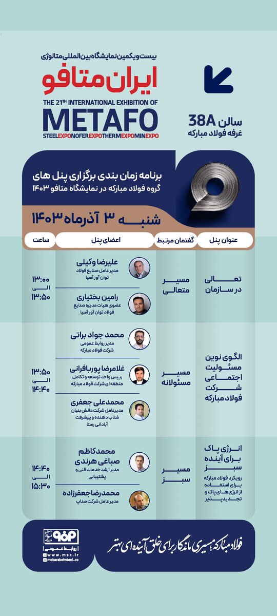 برگزاری پنلهای تخصصی فولاد مبارکه در اولین روز بیست و یکمین نمایشگاه بینالمللی متافو
