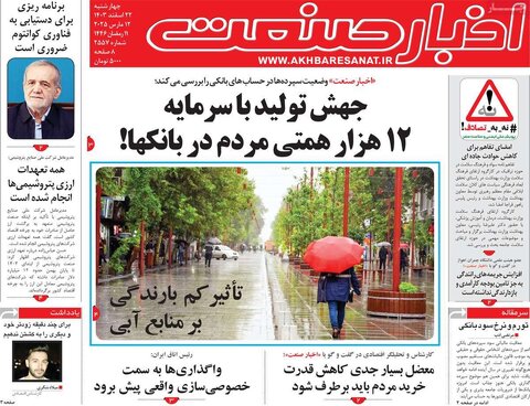 صفحه اول اقتصادی روزنامه های ایران چهار شنبه ۲2 اسفند