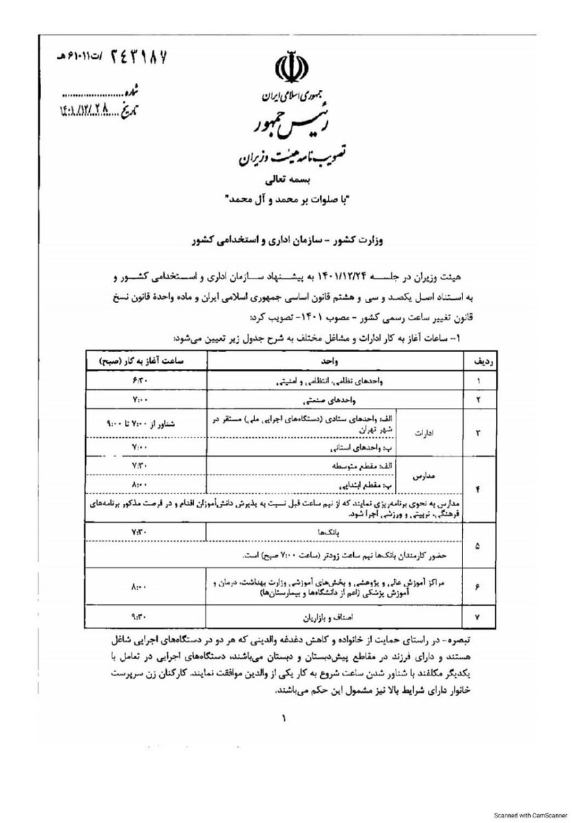ساعت کاری ادارات از شنبه به روال عادی باز میگردد