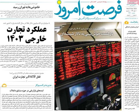 صفحه اول روزنامه‌های اقتصادی ایران چهار شنبه 20 فروردین