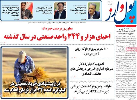 صفحه اول روزنامه های اقتصادی ایران سه شنبه 2 اردیبهشت